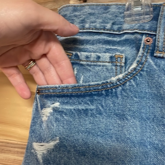 Old Navy size 12 Medium Wash Distressed Mini Denim Button Fly Non-Stretch Skirt - Picture 3 of 13